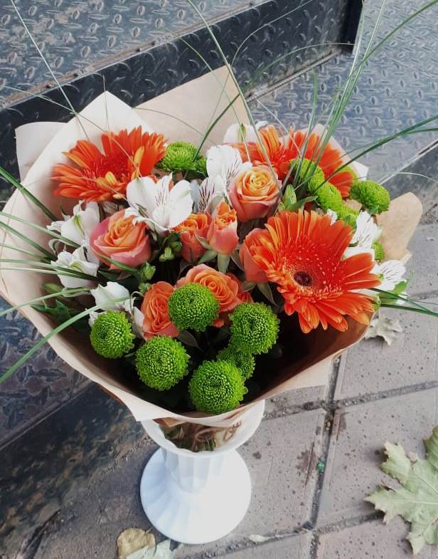 Букет цветов из: Герберы, Хризантемы, Альстромерии и Розы в Архангельском Ставропольского края