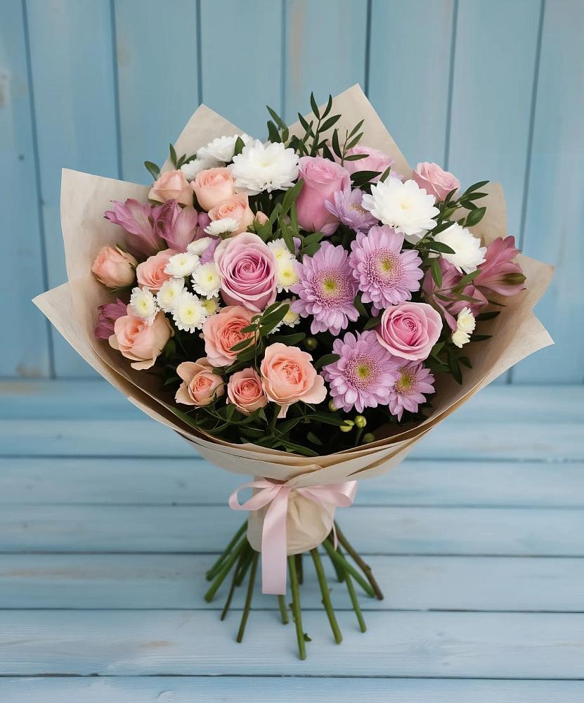 Букет цветов из: Хризантемы, Розы и Альстромерии в Архангельском Ставропольского края