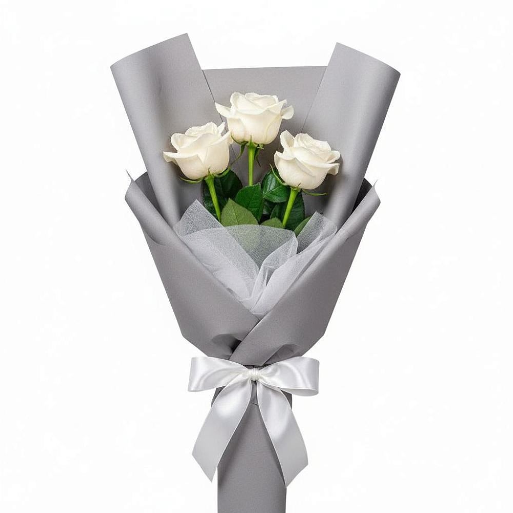 Букет 3 белые розы в Архангельском Ставропольского края