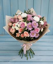 Букет цветов из:  Хризантемы, Розы и Альстромерии в Архангельском Ставропольского края